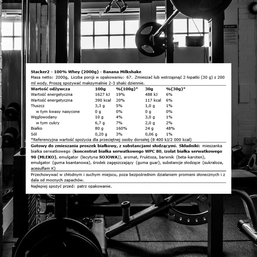 Stacker2 100% Whey (2000g) Banana Milkshake - Białka - Mieszanka białek serwatkowych