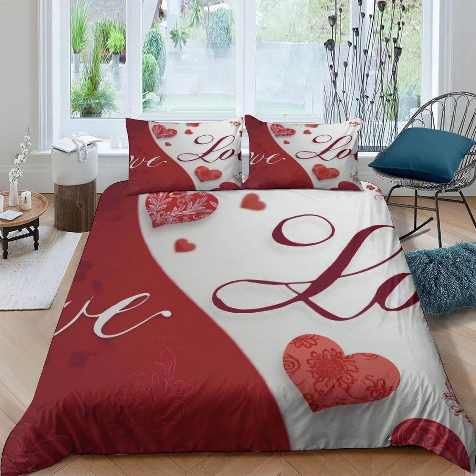 Ctjqhvkz Style-8 3D Printed Red Heart Love Fitted Sheet Microfiber Romantic Bed Cover For Bedroom Guest Room Easy Care Decoration Single（135X200cm）