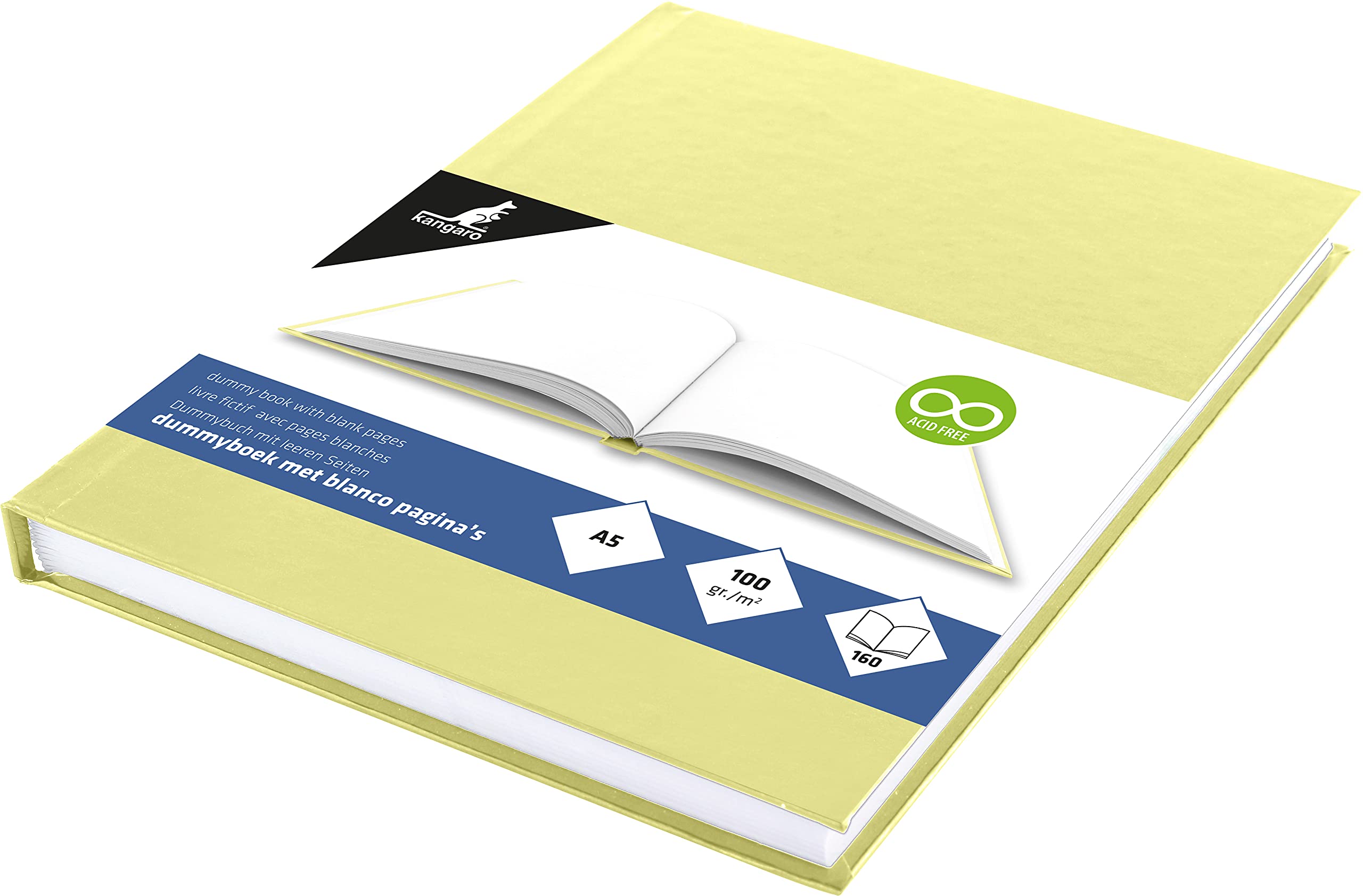Kangaro KTC K-5351 Blank A5 Sketchbook with Pastel Yellow Hard Cover, 80 Sheets, White 100 g Acid-Free Paper