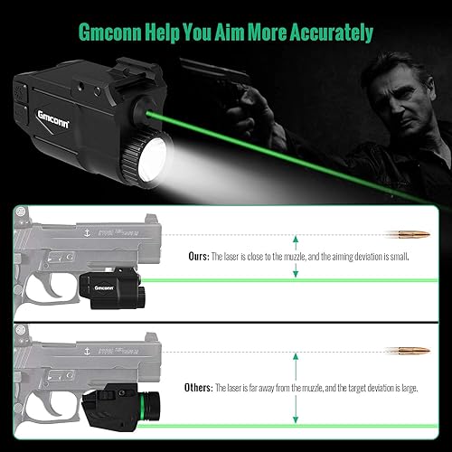 Miniatura 5 de Gmconn Pistola de luz láser pistola de 650 lúmenes con combo de visión láser verde batería recargable USB incorporada negro