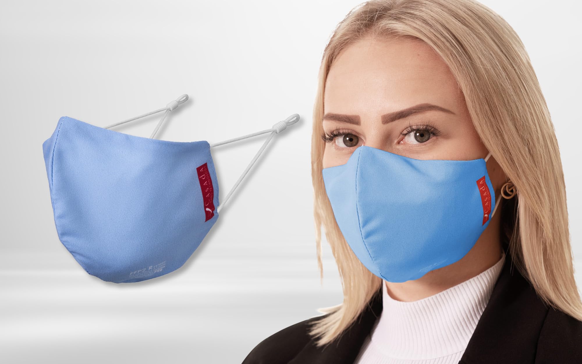 Casada FFP2 zertifizierte Nano-Maske-PRO hellblau ab 5er Set Gesichtsschutz Hygiene Schutzmaske Mehrwegmaske Mundschutz Wiederverwendbar Waschbar