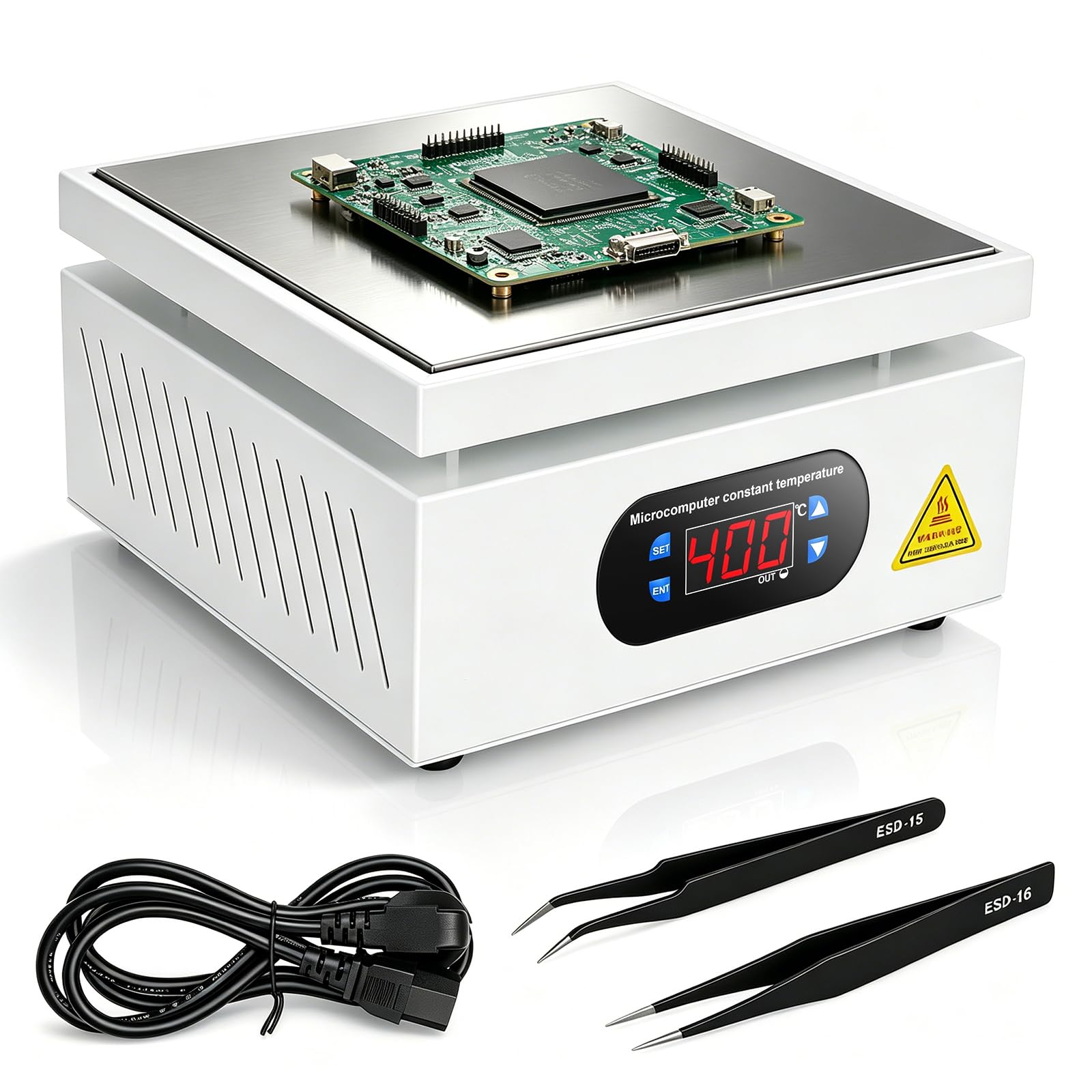 Estación de precalentamiento y placa calefactora PCB 700 W, 200 x 200 mm | Estación de calefacción PCB de 0-400 °C con LCD y aluminio para reparar móviles, tabletas y soldar placas SMD