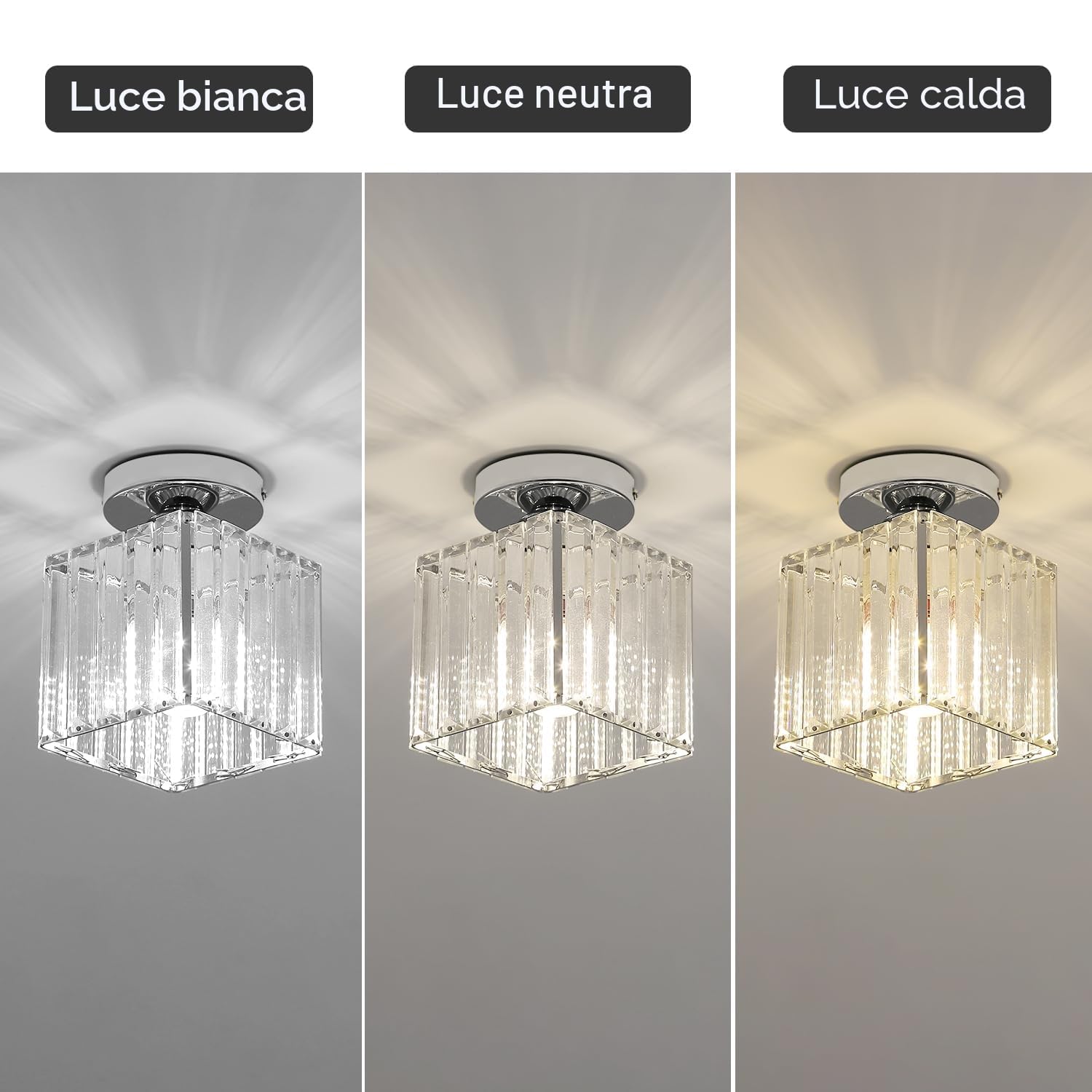 Lampada da Soffitto di Cristallo Moderna,E27 Mini Lampada da Soffitto in Cristallo Quadrato Argento, per Corridoio, Soggiorno, Camera da Letto, Cucina, Ingresso Lampada (Argento)