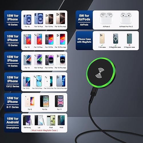 Miniatura 7 de Cargador inalámbrico Samsung Android almohadilla de carga rápida para Samsung Galaxy S25 UltraS25 EdgeS25S25+ S24 S23 S22 S21 S20,15W Magsafe