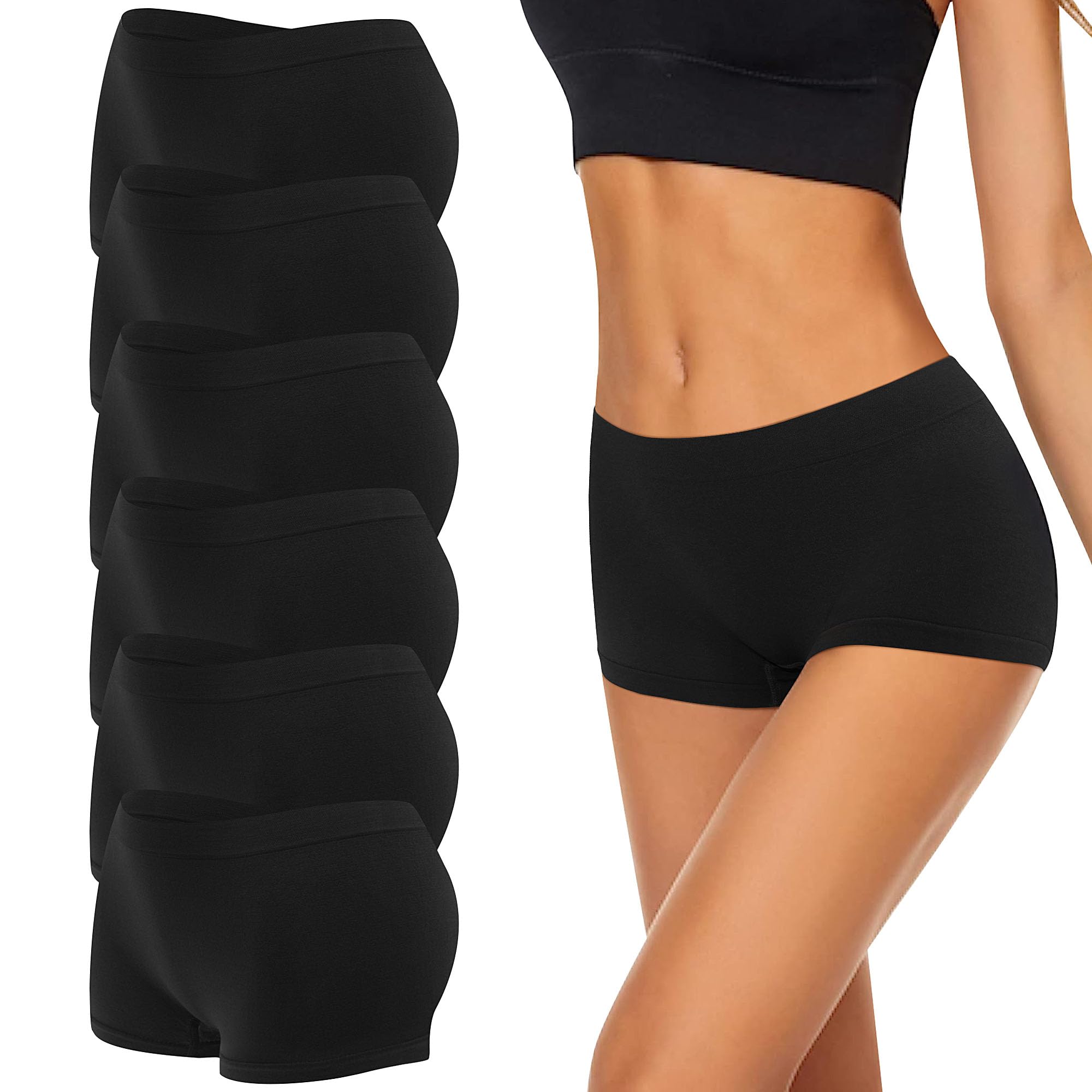 Uizuooy 4/6 er Pack Damen Boxershorts Pantys Seamless Slips Damen Atmungsaktiv Panties Weich Stretch Frauen Unterwäsche Mikrofaser ohne Seitennähte