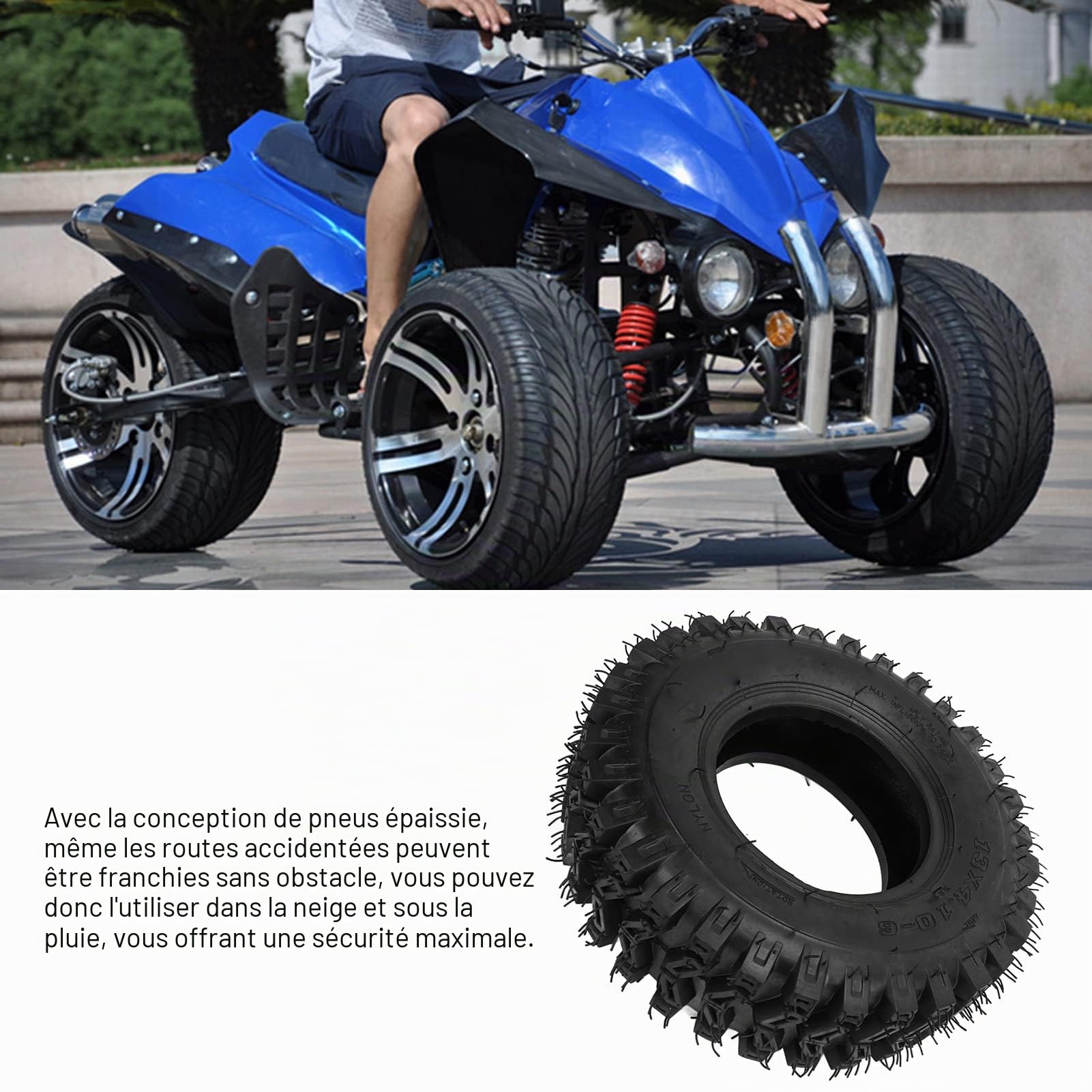 Alomejor Pneus de Karts électriques 13x4.10-6 en Caoutchouc Solide Antidéflagrant Amortissement ATV Karts Pneu de Remplacement Mini 47cc 49cc Pneu de Moto de Neige Accessoires pour vélos électriques
