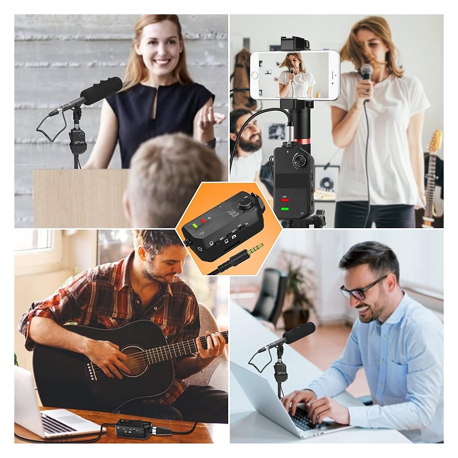 Soundkarten-Kit, AD2 XLR/6,35 mm Audio-Vorverstärker-Adapter mit 48 V Phantomspeisung, Gitarrenschnittstelle, Mikrofon-Vorverstärker