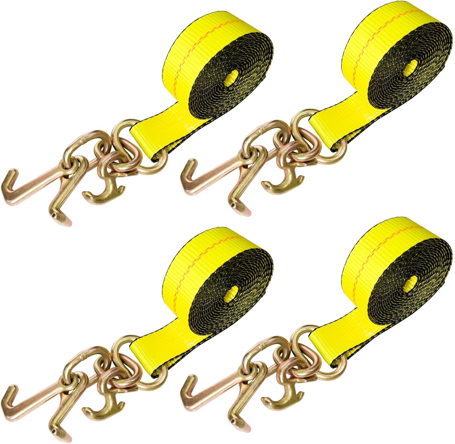 4PCs 2" x8' Recovery Winch Strap w/RTJ Cluster Hook, 10000LBS Tow Truck Car Wrecker Winch Tie Down Straps, Heavy Duty Autohauler Car Tie Down Straps