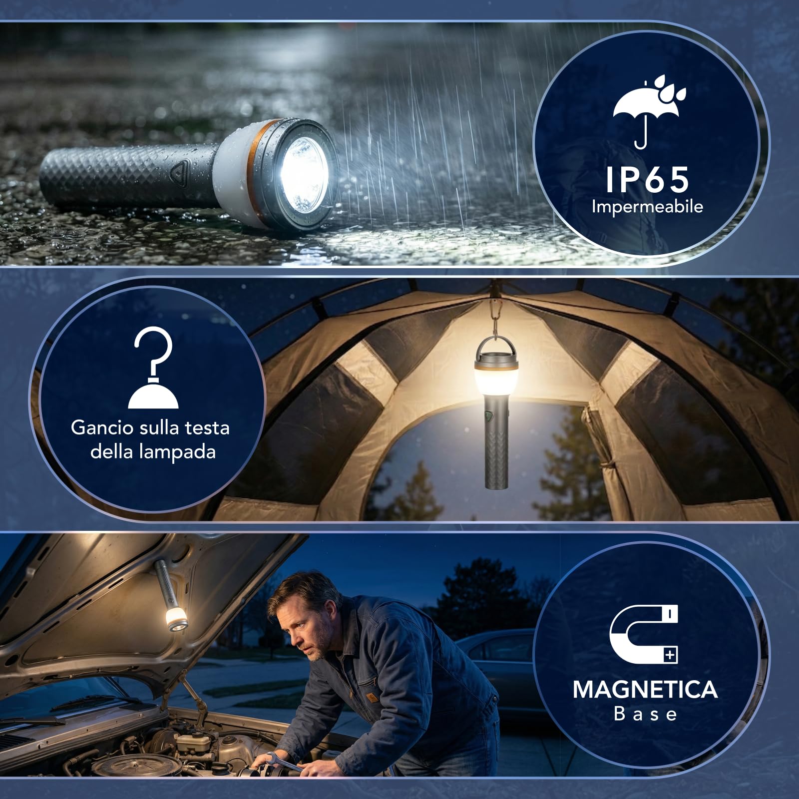Tomshine Lampada da Campeggio Telescopica 800LM Luce Esterna IP65 Treppiede | Asta Flessibile 47-192 cm, Batteria USB-C 20h, Base Magnetica, Telecomando, Gancio, 3 Modalità Luce per Tenda ed Emergenza