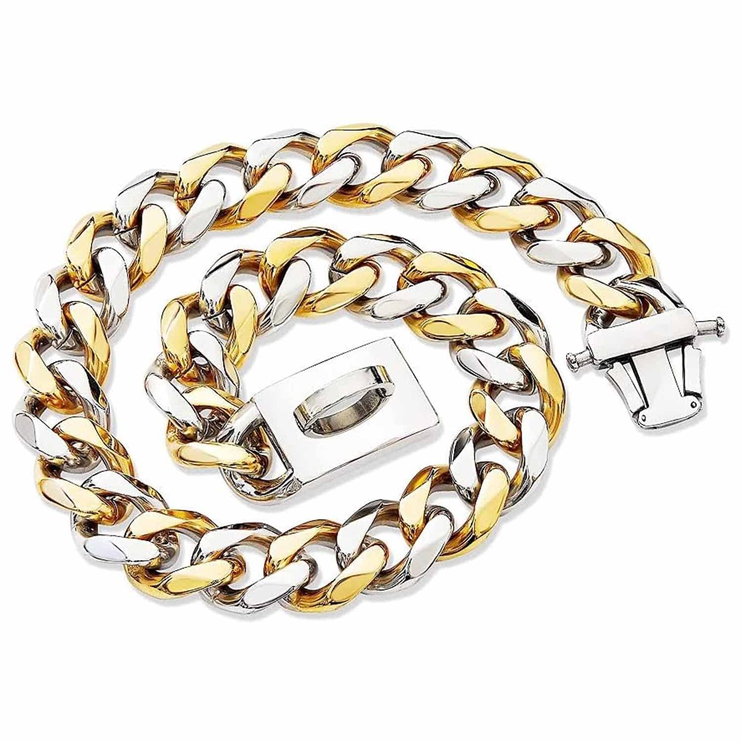 Collar de Cadena para Perro, Resistente al Agua, de Acero y Metal, básico, para Cachorros pequeños, medianos y Grandes (Dorado).