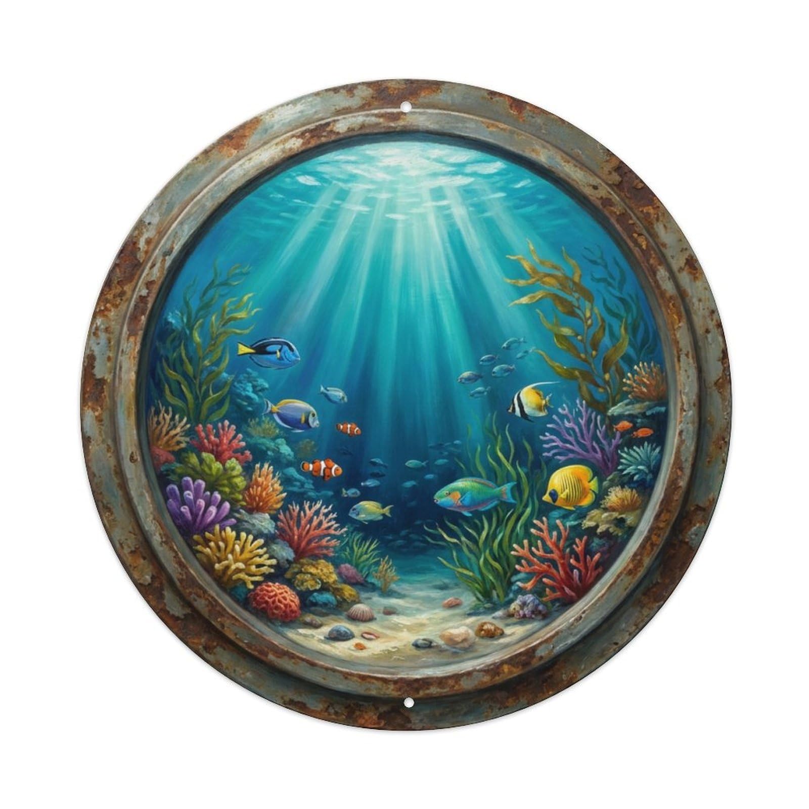 Vintage Porthole Calm Stillness Ship Window Undersea Deep Sea Metal Tin Sign
