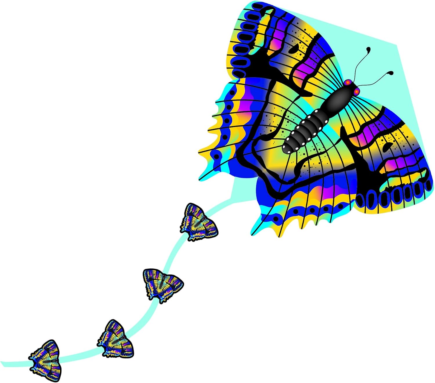 X Kites DLX Deluxe Diamond Kite with FancyTails - Turtle, Butterfly, Unicorn, Dragon, and Flamingo