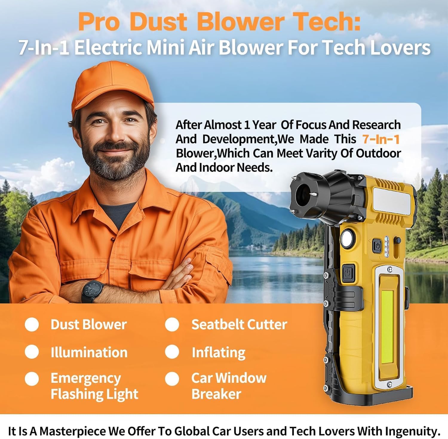 Compressed Air Duster 180000RPM 8000mAh,7-in-1 Electric Mini Dust Blower with LED Light,Cordless Rechargeable Air Duster for PC Keyboard Computer Car Vents Electronics Cleaner Home and Outdoor