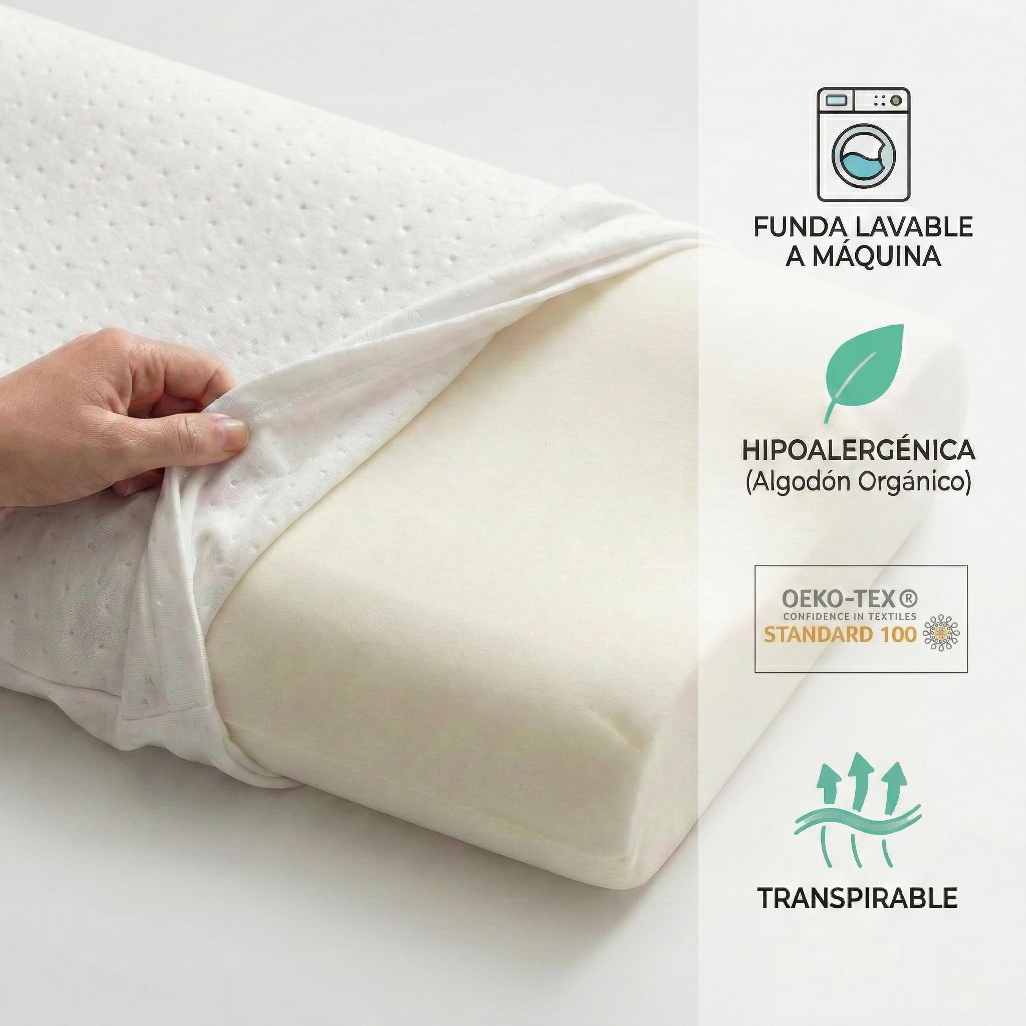 DABUC Almohada Infantil Viscoelástica Hipoalergénica Premium 56.5 x 30 x 8/5 cm – Almohada Bebe Pequeña Ergonómica para Bebés Y Niños De 2 A 12 Años – Cojin Bebe y Cojin Infantil Memory Foam Pillow — view 4