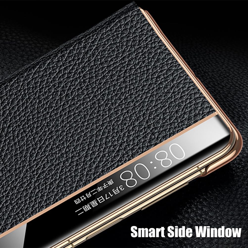 Magnetyczne etui z klapką do HUAWEI Mate X6, etui z prawdziwej skóry z funkcją widoku okna, podpórka, luksusowe, odporne na wstrząsy, smukłe etui, fioletowe, Mate X6