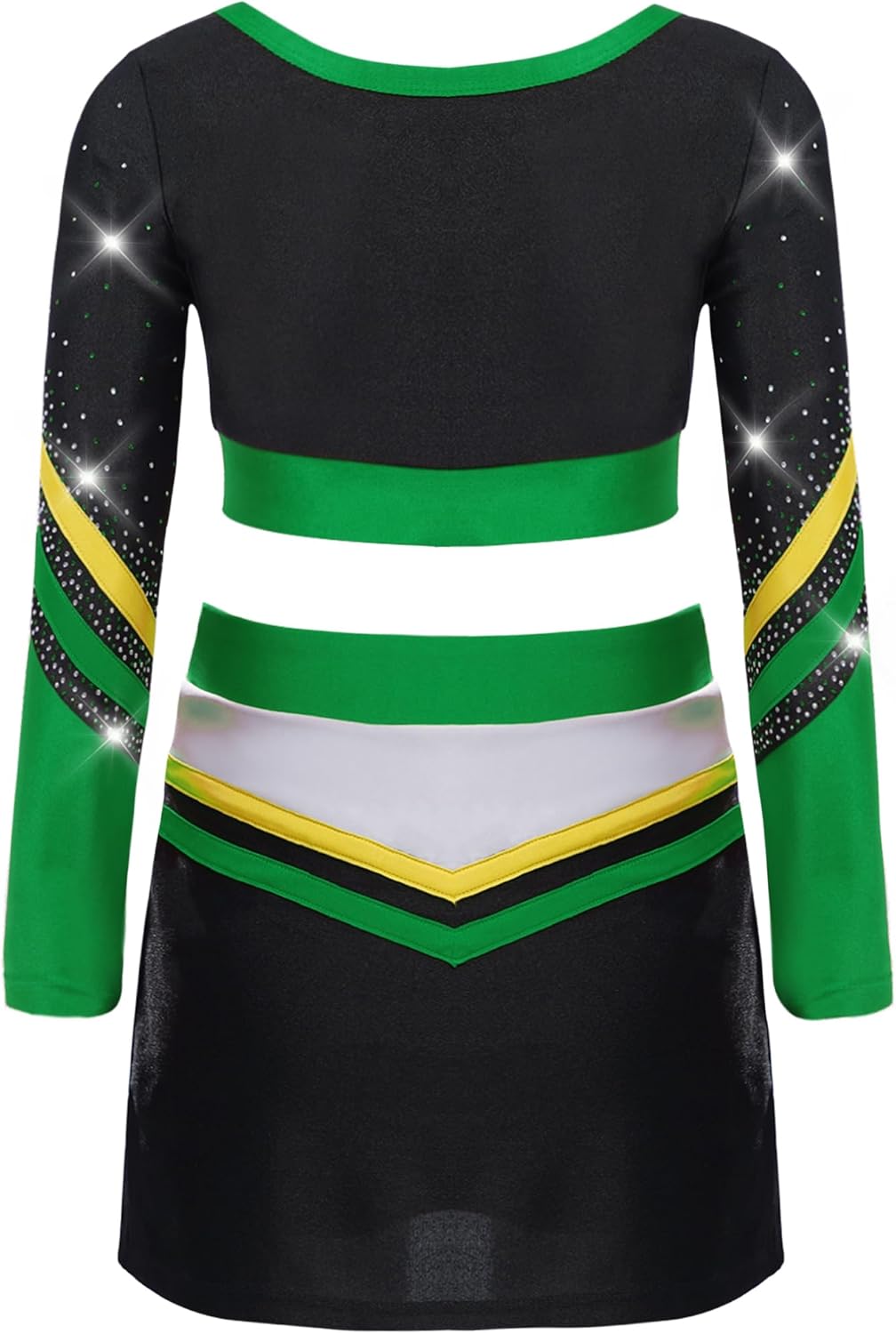 Girls Cheer Leader Uniform Cheerleading Outfit Stage Performance Competitions Halloween Wear Top with Skirt Green 14 Years