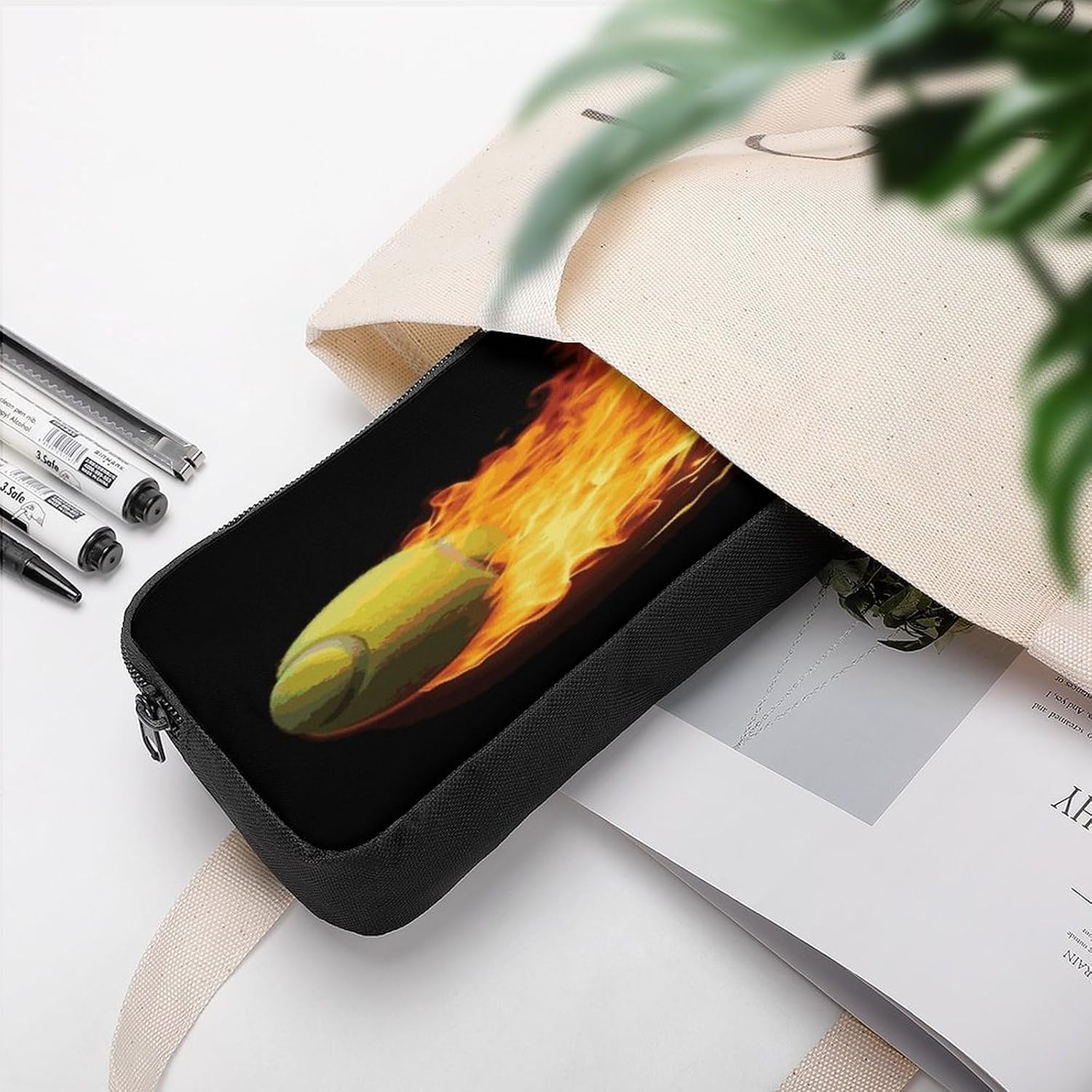 Burning Tennis Pictures Makeup Bag Toiletry Bag Cosmetic Bag image 4