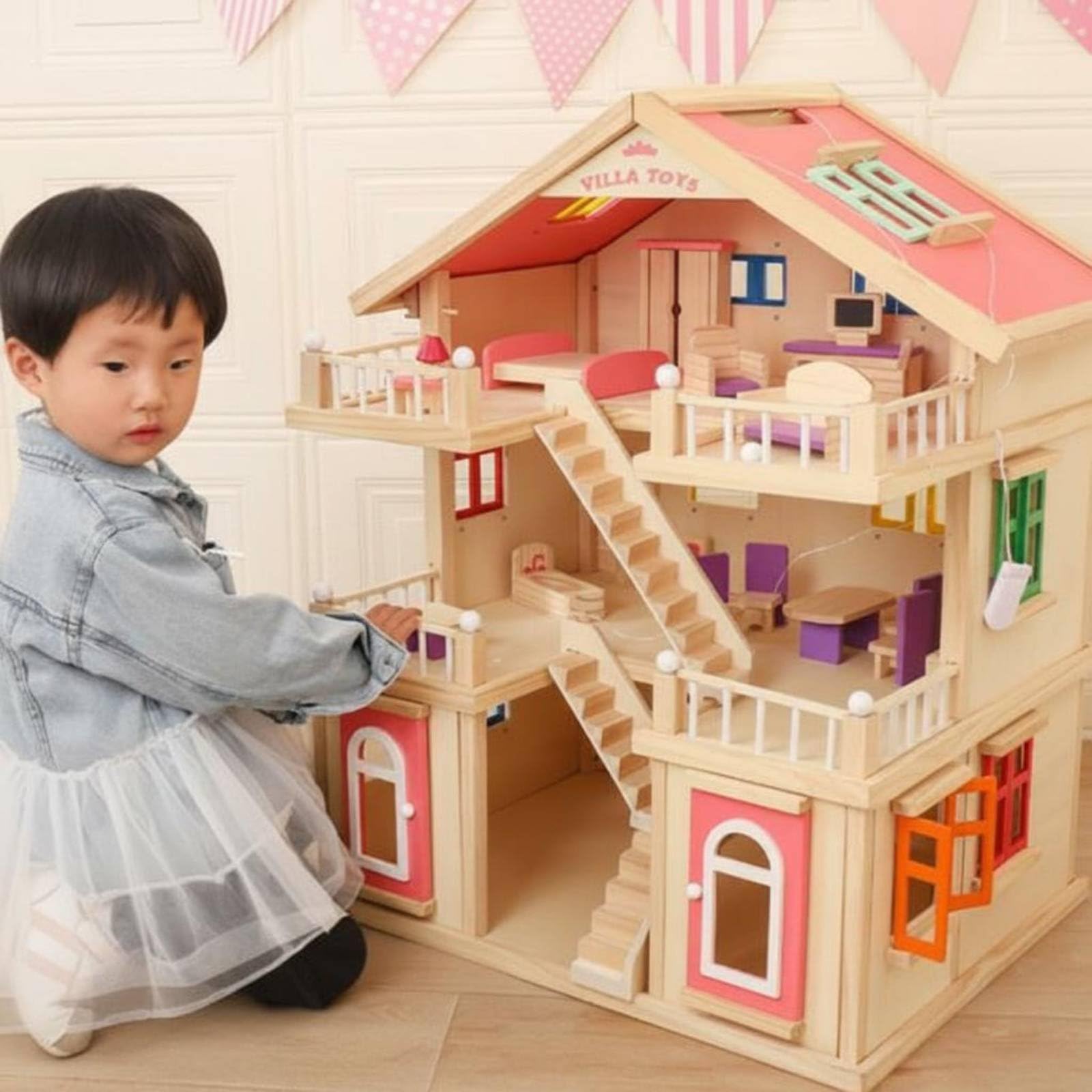 Casa Delle Bambole in Gioco Casa Principessa Casetta Giocoset per Bambini con Spazi Condivisibili E Componenti Apribili Adatta a Gioco Collaborativo, Bianco