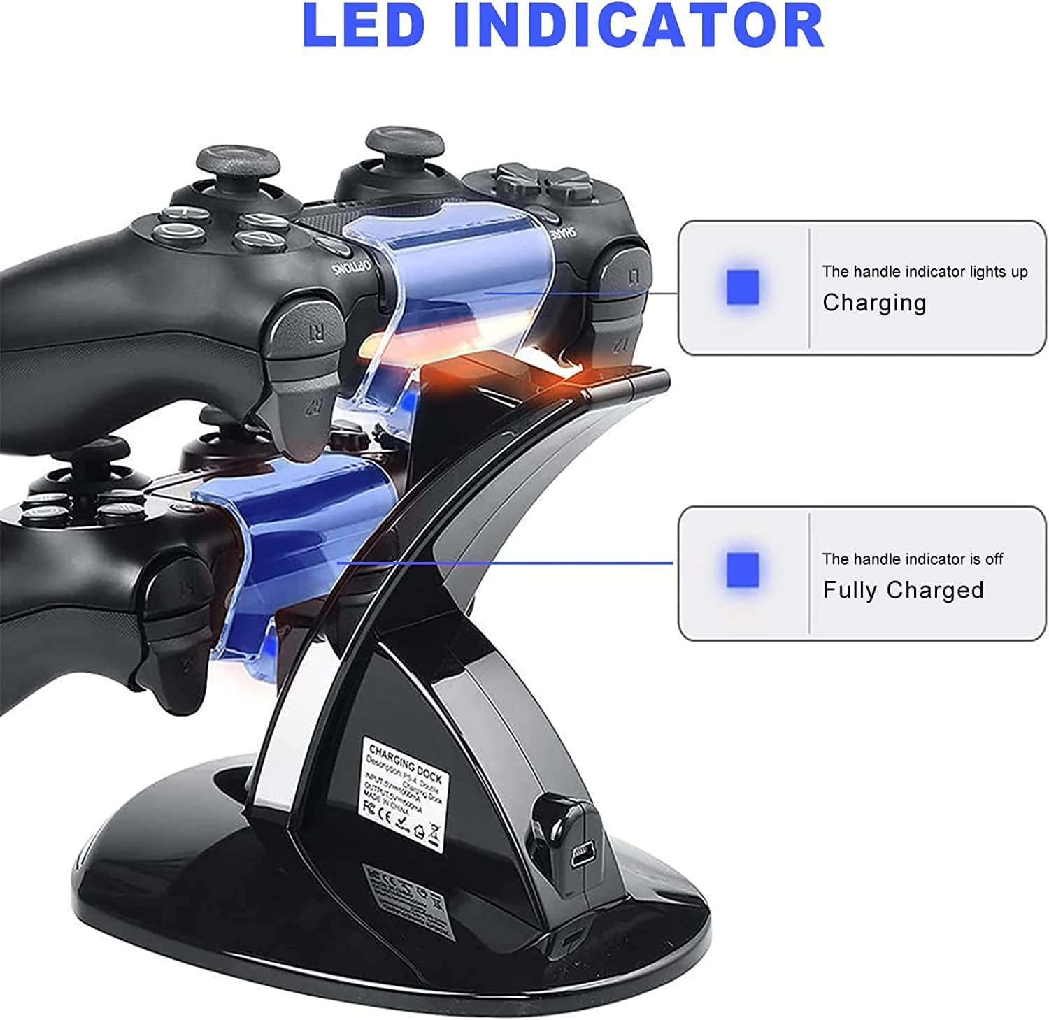 PS4 Controller Charger, PS4 Charger Controllers Dual USB Charger for PS4 PS4 Pro PS4 Slim Dock Stand with LED Indicator