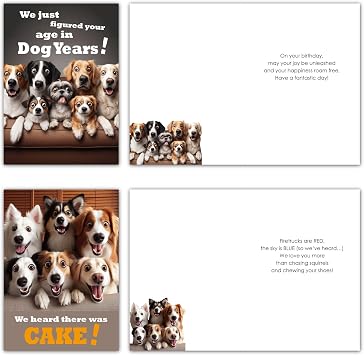 Gooji 5x7 Dogs Birthday Cards Bulk 10 Pack, Funny Humorous Cute Cards for Wife Husband Teenage Young Boy Girl Men Women Adult, Corgi Chihuahua Bulldog Pawthers Golden