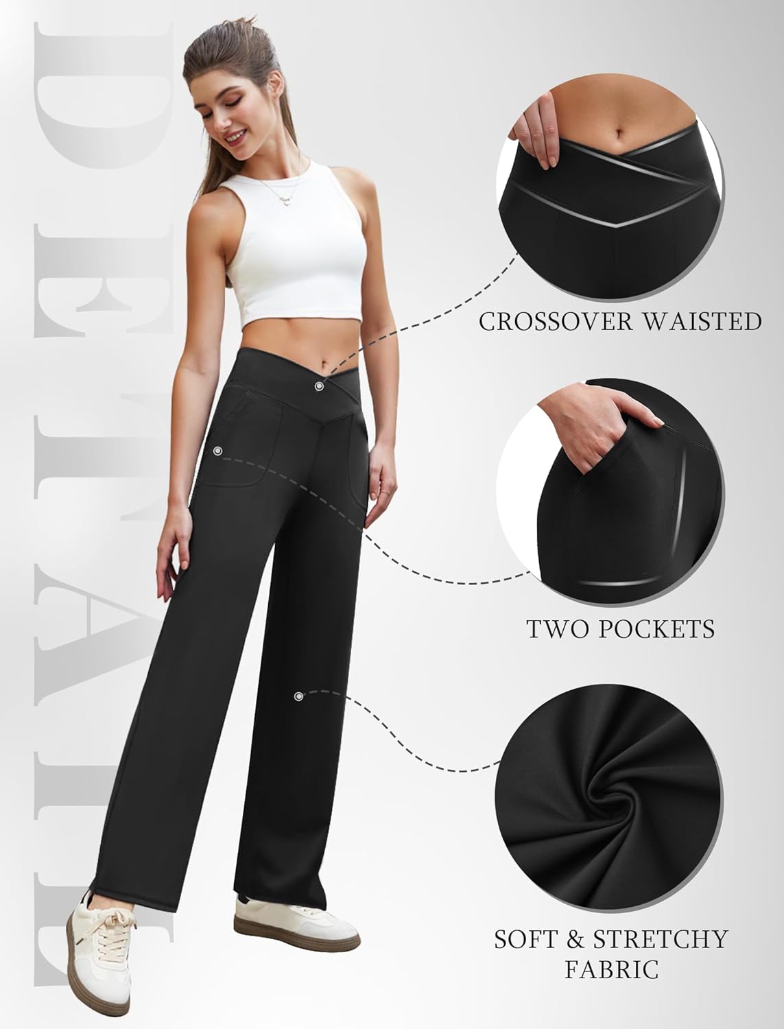 COPYLEAF Wide Leg Pants Woman Crossover Yoga Pants with Pockets Loose Stretchy Work Dress Pants Casual Lounge Sweatpants - Image 6