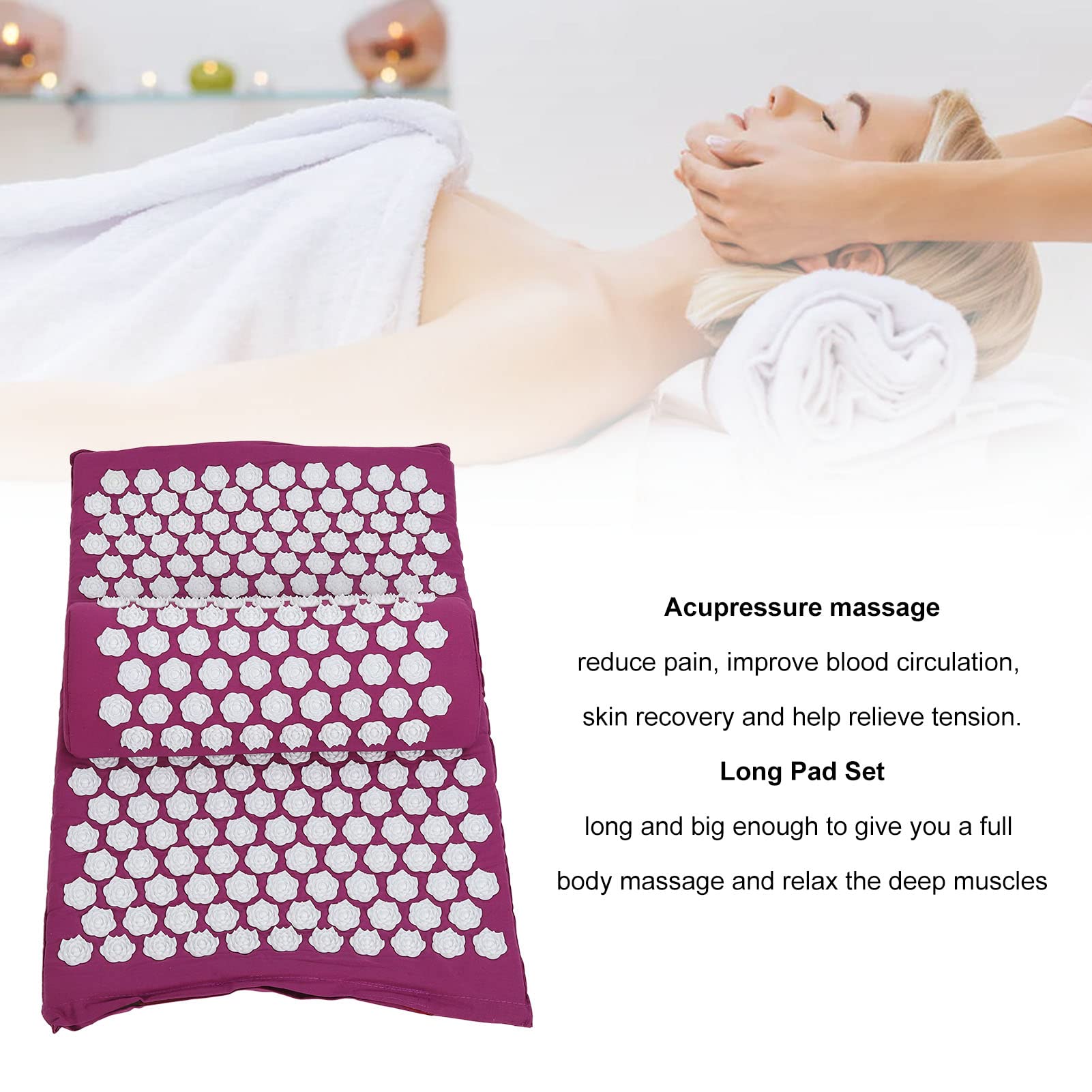 Tapis D'acupression, Tapis De Massage, Massage Relaxant les Muscles, Réduit le Cou, le Dos, les épaules, la Tête, Soulage le Stress, Coussin D'acupression(Couleur lavande)