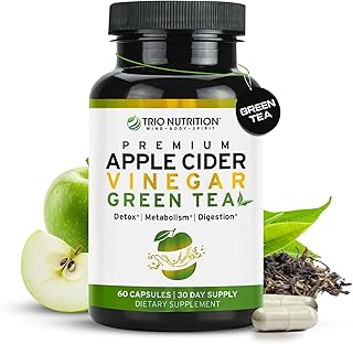 TRIO NUTRITION Apple Cider Vinegar Capsules with Green Tea - Natural Sugar Free Apple Cider Vinegar Pills with the Mother for Body Cleanse, Immune, Weight Management & Metabolism Booster*