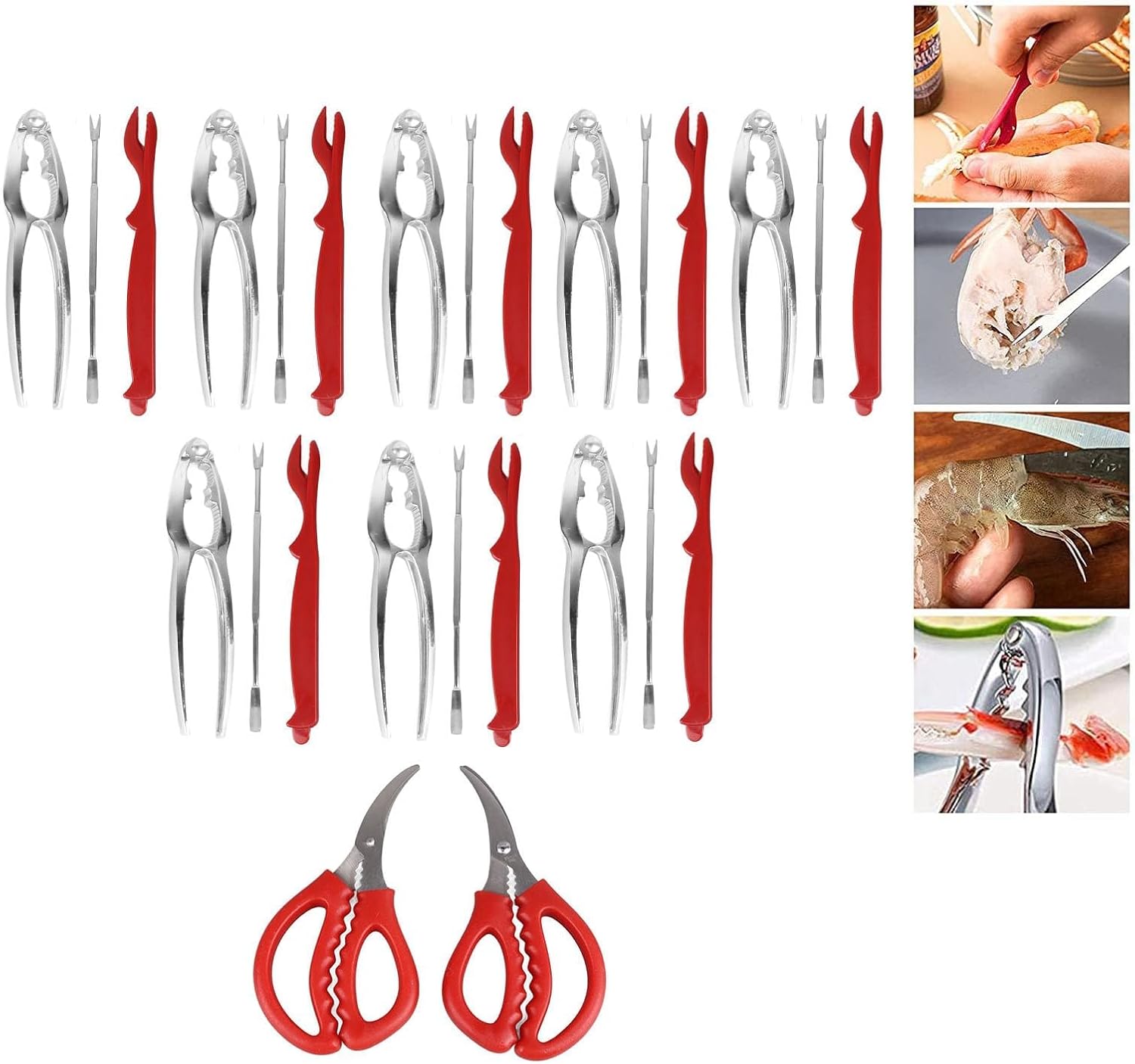 27PCS Seafood Tools Set Crab Lobster Crackers Stainless Steel Forks Opener Shellfish Lobster Crab Leg Sheller Nut Crackers with Storage Bag for Kitchen