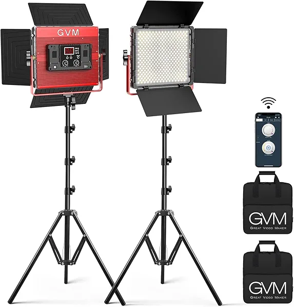GVM 2 Pack of LED Video Light Kit, 50W Dimmable Bi-Color Photography Lighting, 3200K-5600K, 832Pcs LED Beads, 25000lux/0.5m, Intelligent APP Control