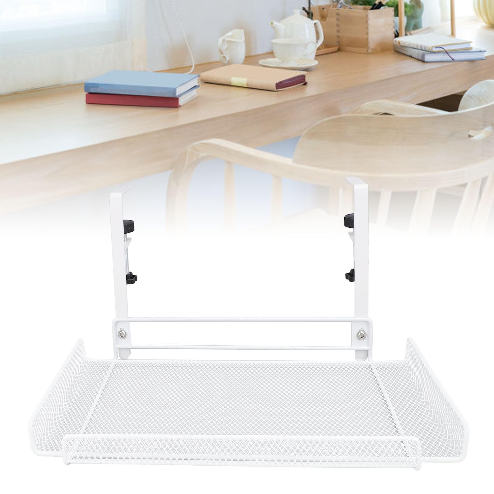 Estante organizador debajo del escritorio, cesta de almacenamiento con abrazadera, bandeja de gestión de cables para enrutador de cables, regleta de alimentación, ahorro de espacio, accesorios