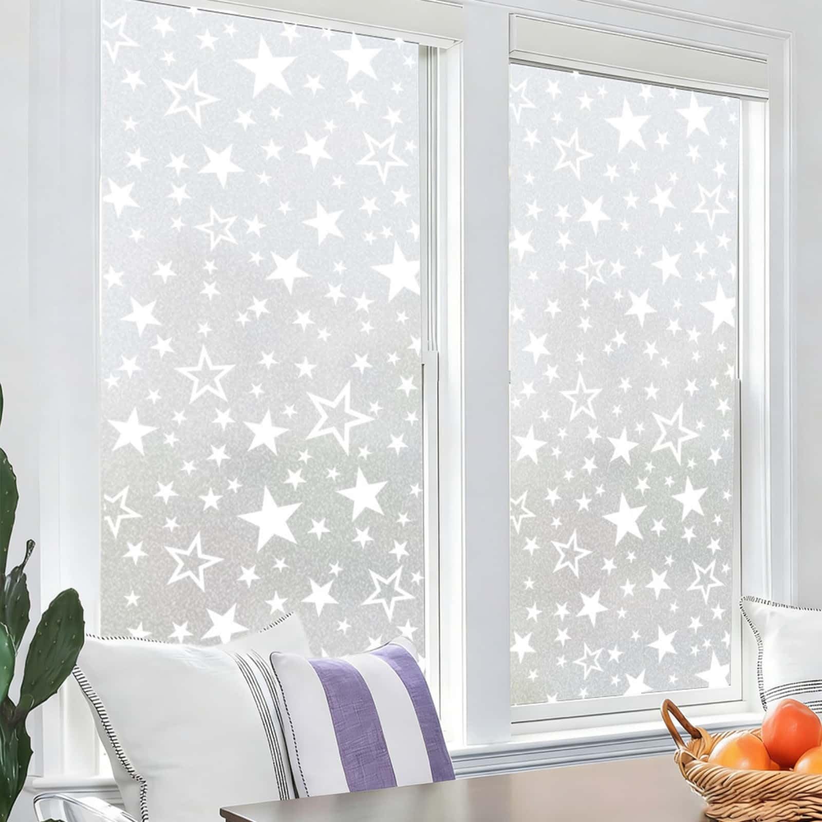 Window Film Privacy 43x100cm Stars White Privacy Film for Glass Windows Office Kitchen Living Room Bathroom Opaque Reusable Window Stickers for Glass