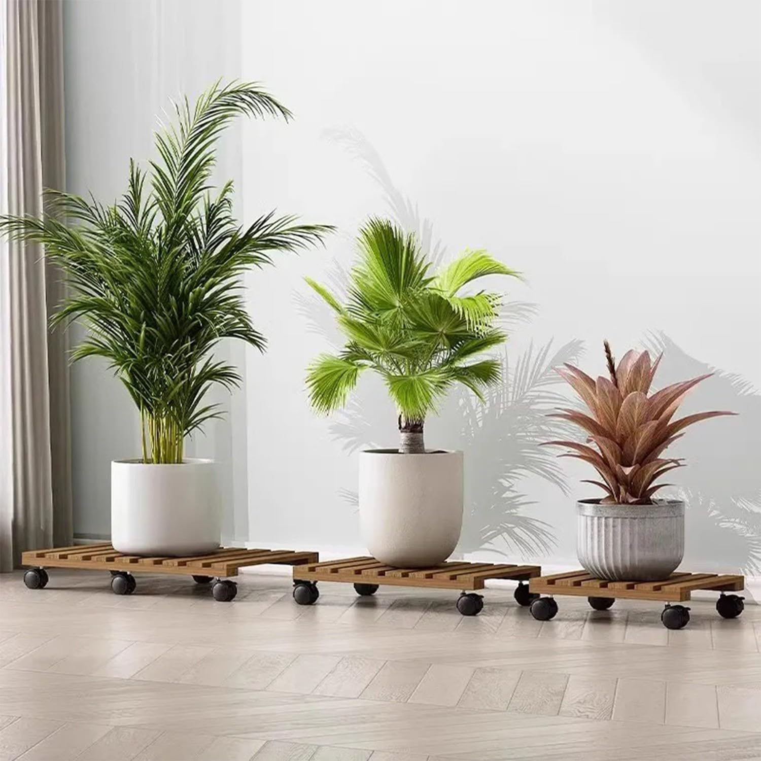Base con Ruedas, Soporte, Rodante para Plantas, Base De Jardinera con Ruedas, Plataforma con Ruedas, Capacidad De Carga 40 Kg, Base De Jardinera De Madera Maciza Patio Ajardinado 60cm×25cm