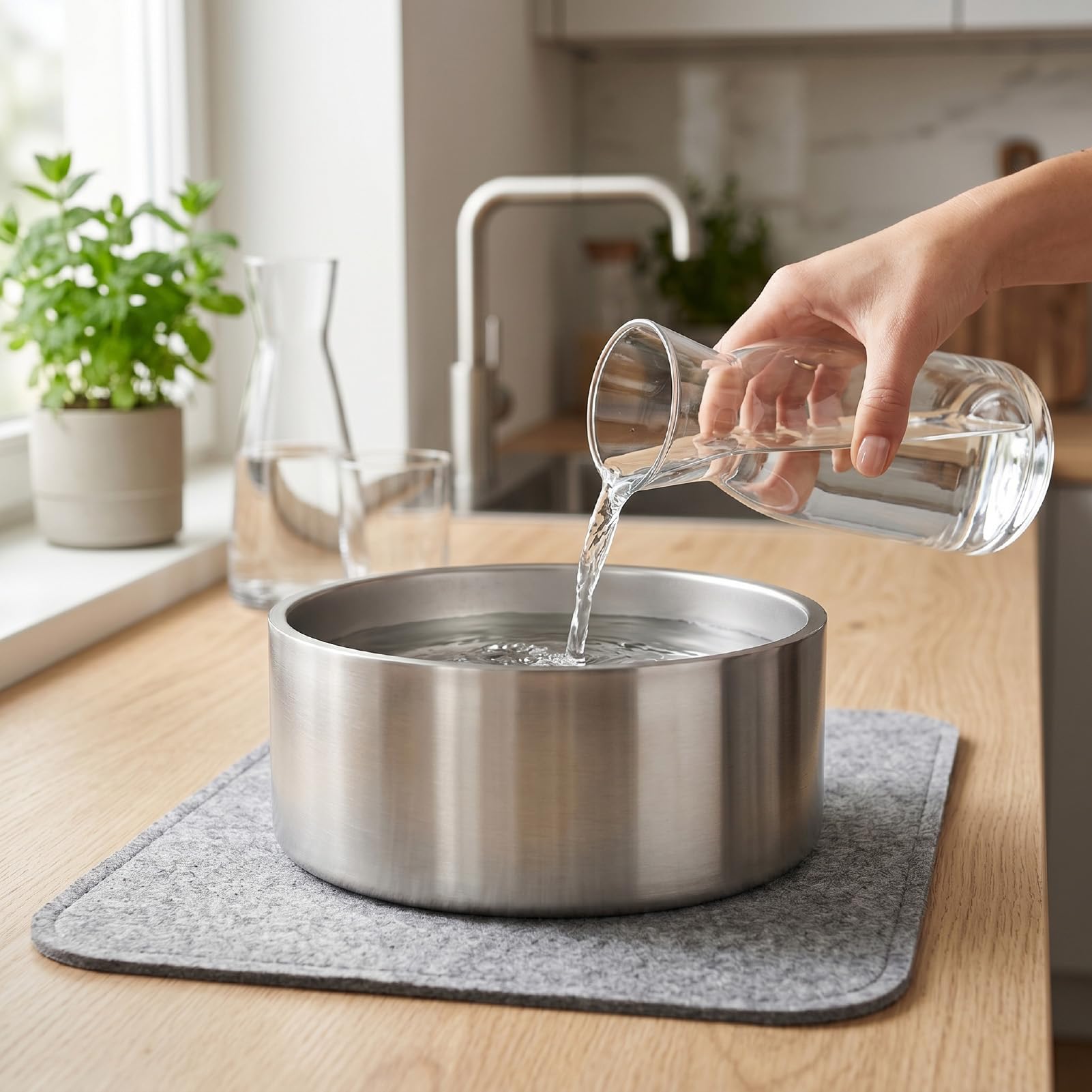 Fdit Ciotola per Animali in Acciaio Inossidabile, Piatto per Alimentazione Dal Design Interno Curvo Ad Ampia Apertura con Base Antiscivolo per Cani da Interni e Gatti per Uso (Grande 100 once 3000 ml)