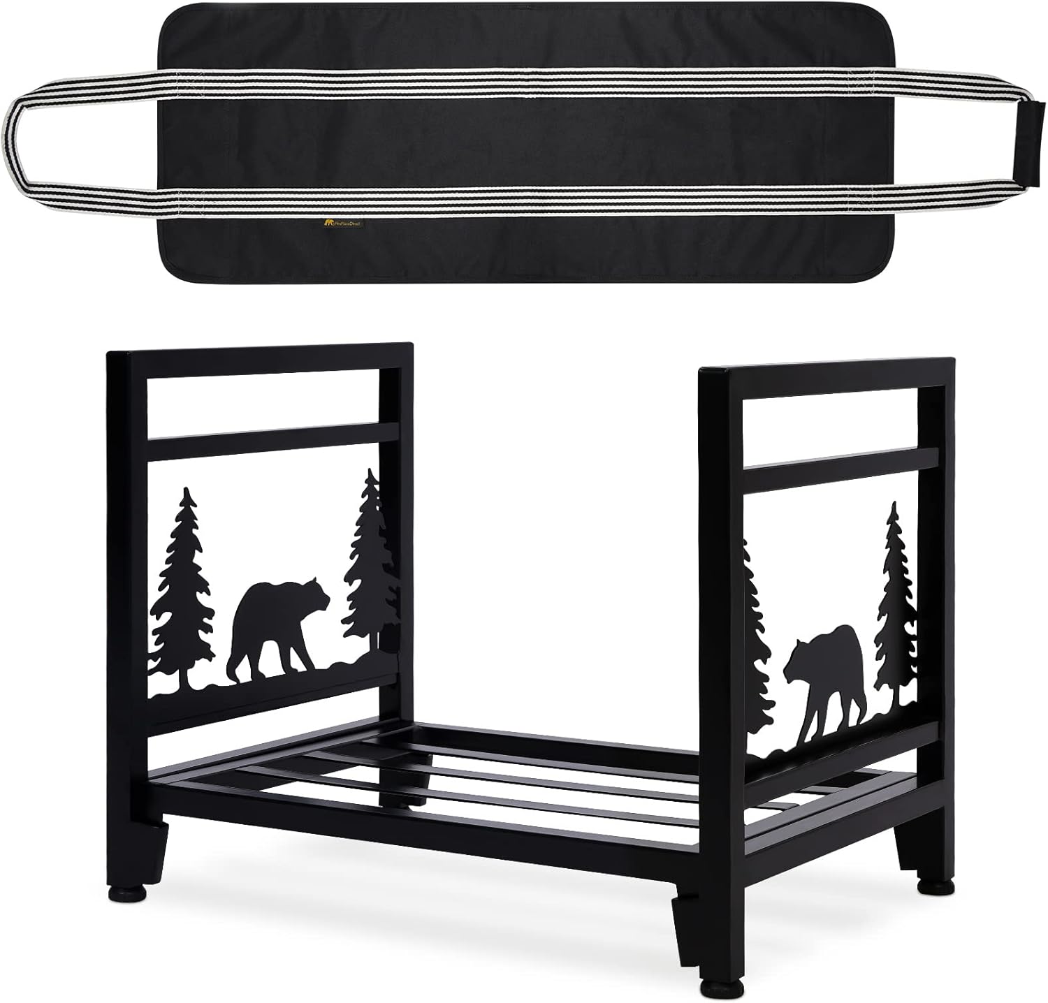 Portador de leña con bolsa de troncos para interiores y exteriores, soporte de estufa de acero resistente