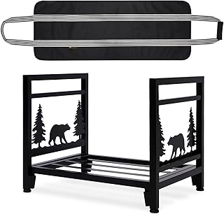 Firewood Carrier with Log Bag Indoor/Outdoor Wood Storage Rack - Heavy Duty Steel Stove Bracket