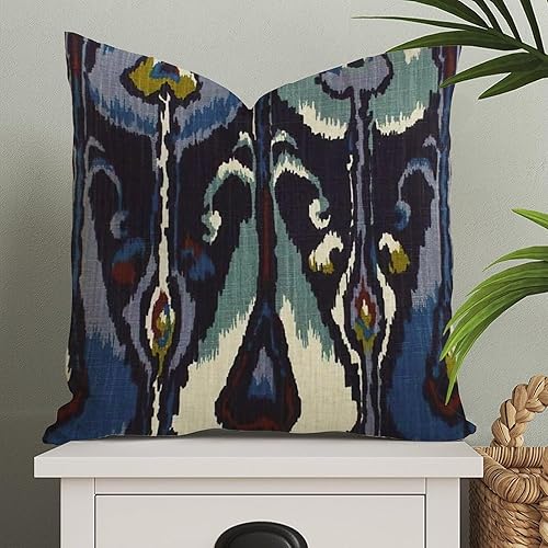 Funda de cojín estilo chino Ikat azul índigo, azul marino, 24 x 24 pulgadas, funda de almohada de inspiración asiática Eurosham Accent Toss