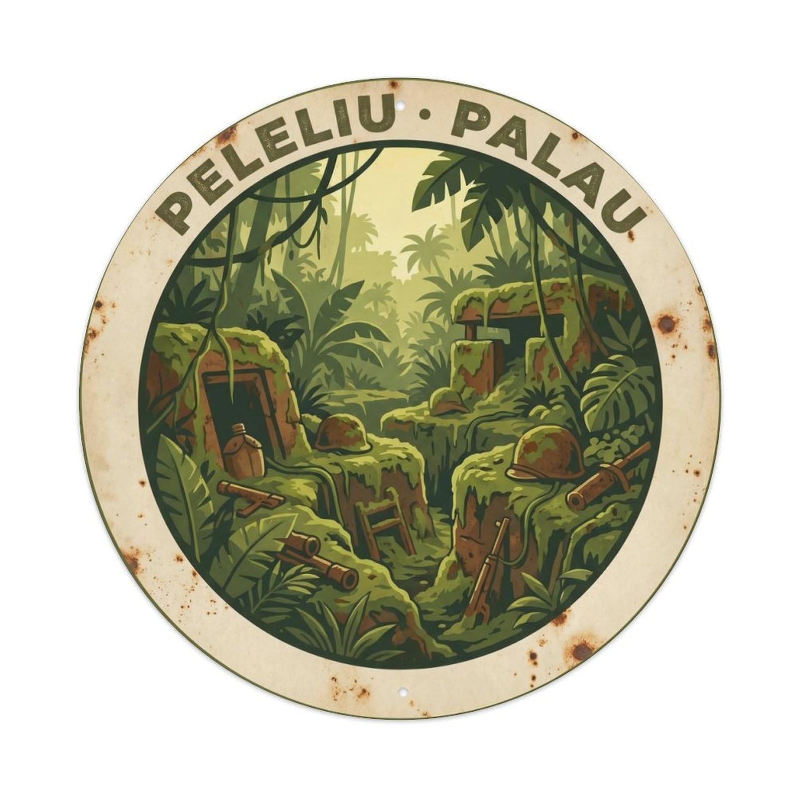 Olyhtr 8X8inch Classic Style Palau Peleliu Jungle Heritage Travel Moss Green Rock Metal Tin Sign