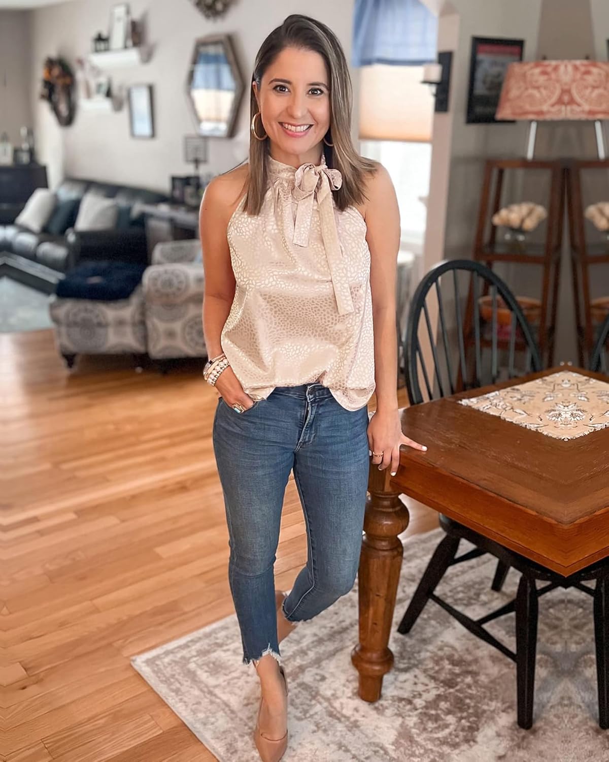 BTFBM Women Sleeveless Tie Mock Neck Spring Summer Tops Loose Casual Side Bow Satin Halter Tank Top Blouses Shirts Clothes - Image 3