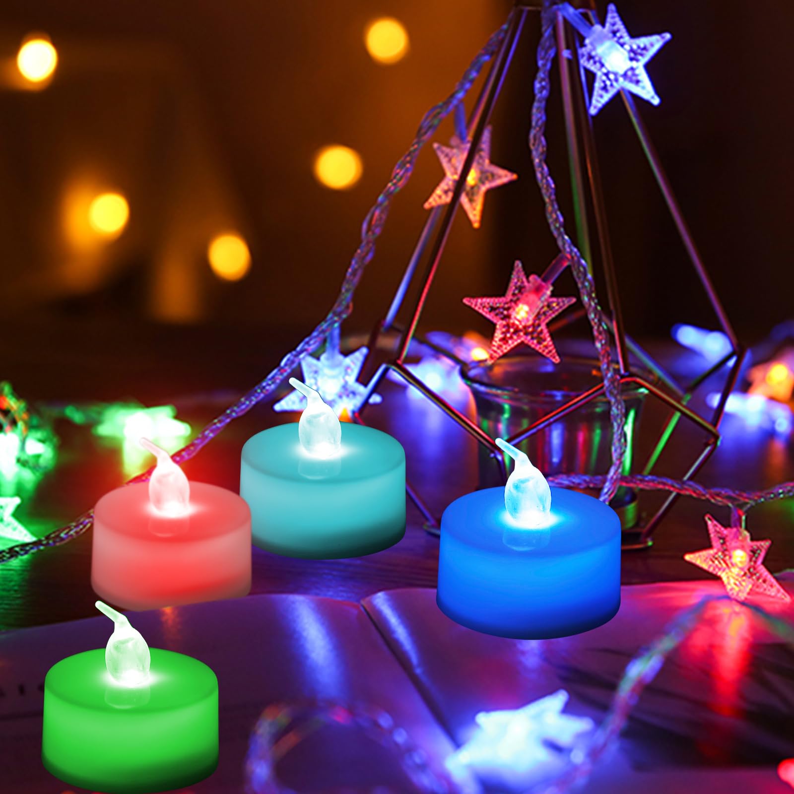 48 Stück LED Teelichter Farbwechsel, LED Kerzen Teelichter, Teelichter Mit Farbwechsel, Flammenlose Kerzen Batteriebetrieben, LED Tee Lichter, Hell Flackerndes, Für Weihnachten, Halloween Dekorationen Beleuchtung