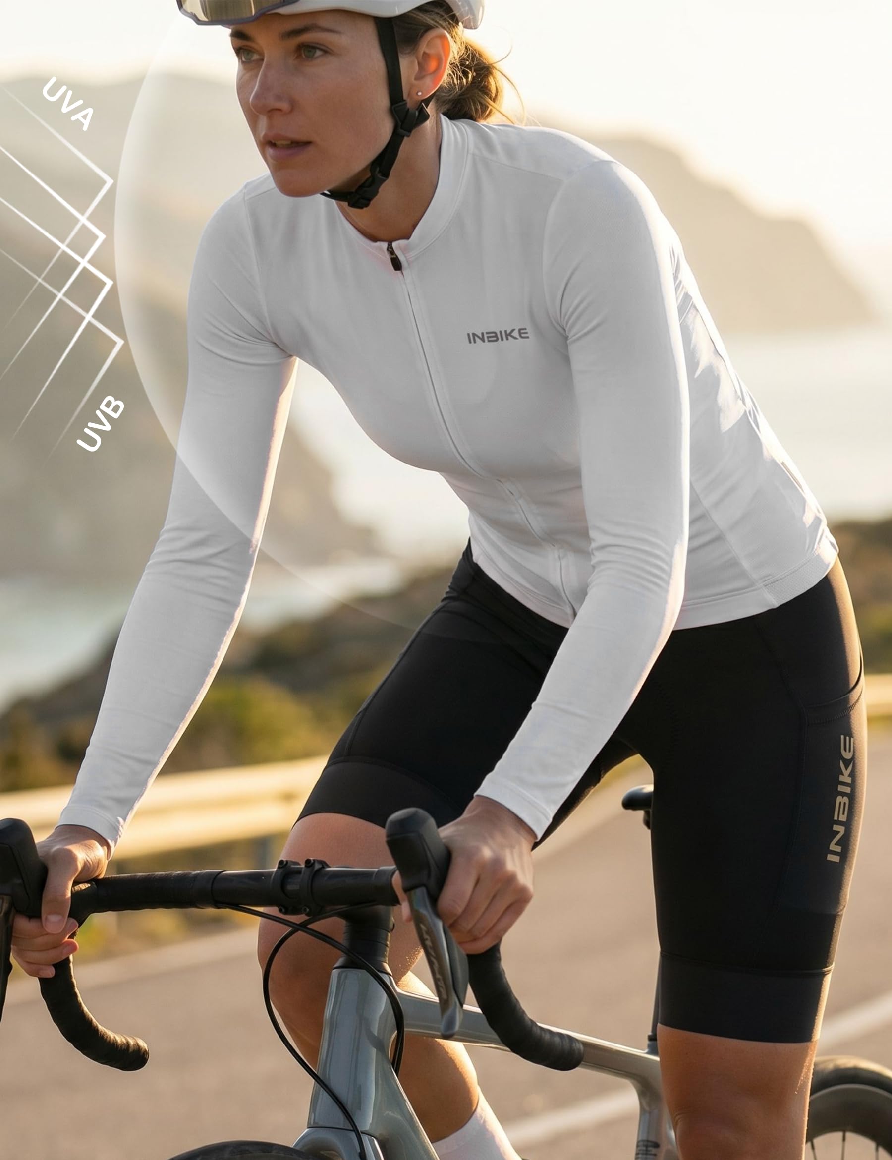 INBIKE Radtrikot Fahrradtrikot Damen Langarm mit 3 Taschen UV-Protect Atmungsaktiv Schnelltrocknend Fahrradsport Frauen WFL880