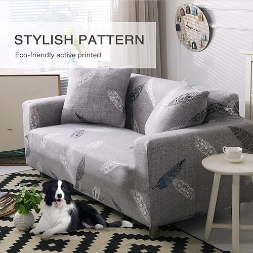 Miniatura 2 de Lamberia - Funda elástica para sofá de 3 plazas con estampado incluye dos fundas para cojines gratis, (modelo Feather, Sofá-3 asientos)