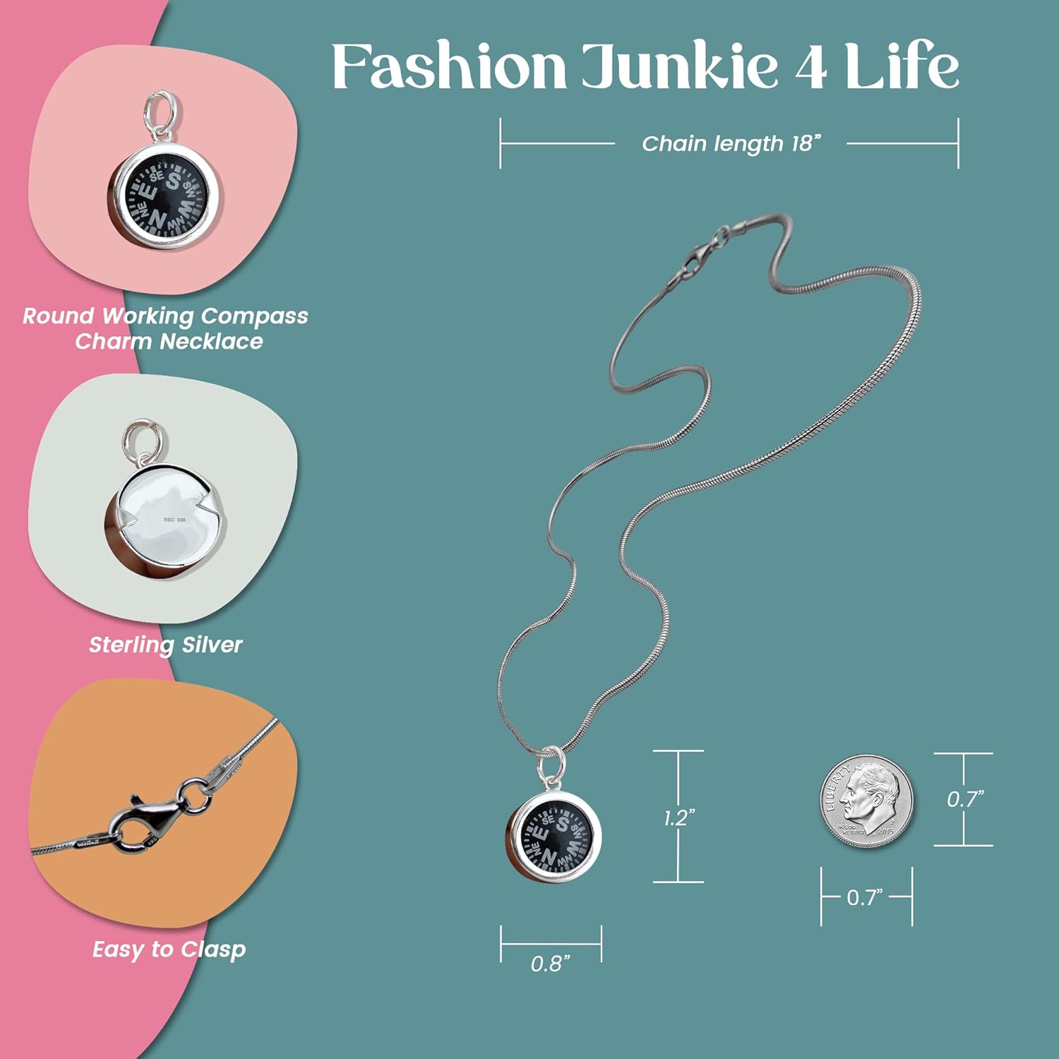 FashionJunkie4Life Compass Pendant Necklaces for Men and Women