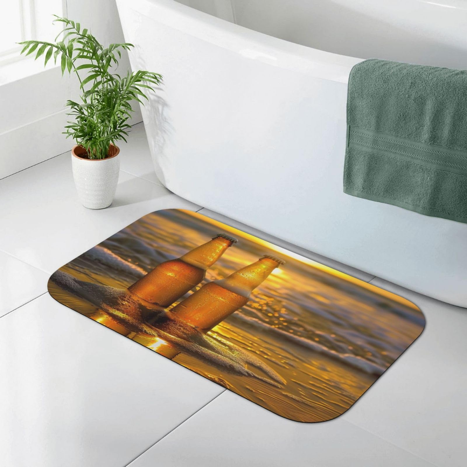 Tapis de bain antidérapant en diatomée 80x50 cm absorbant motif plage