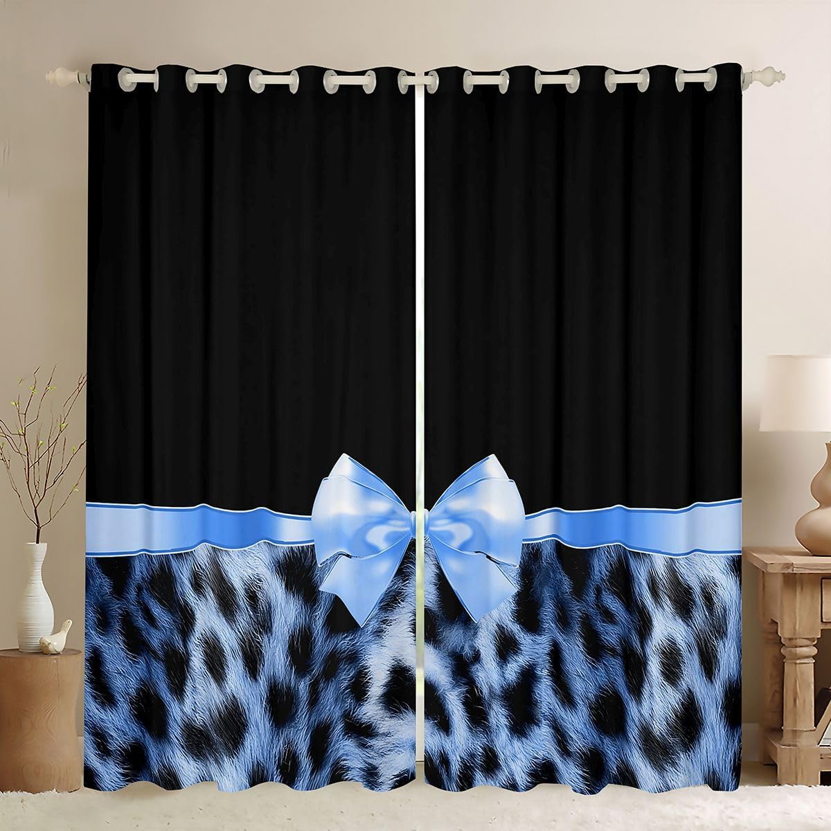 Feelyou Bow Curtains for Bedroom Living Room Bowknot Blackout Darkening Drapes Pink Bow Window Treatments, 2 Panels 38 x 54 Inch Kawaii Room Decor Pink and White