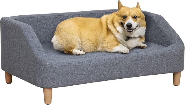 PawHut Dog Sofa Bed, Cat Sofa, Dog Couch with Soft Cushion, Removable Washable Cover for Small, Medium, Large Dog, 95 x 63 x 39 cm, Grey