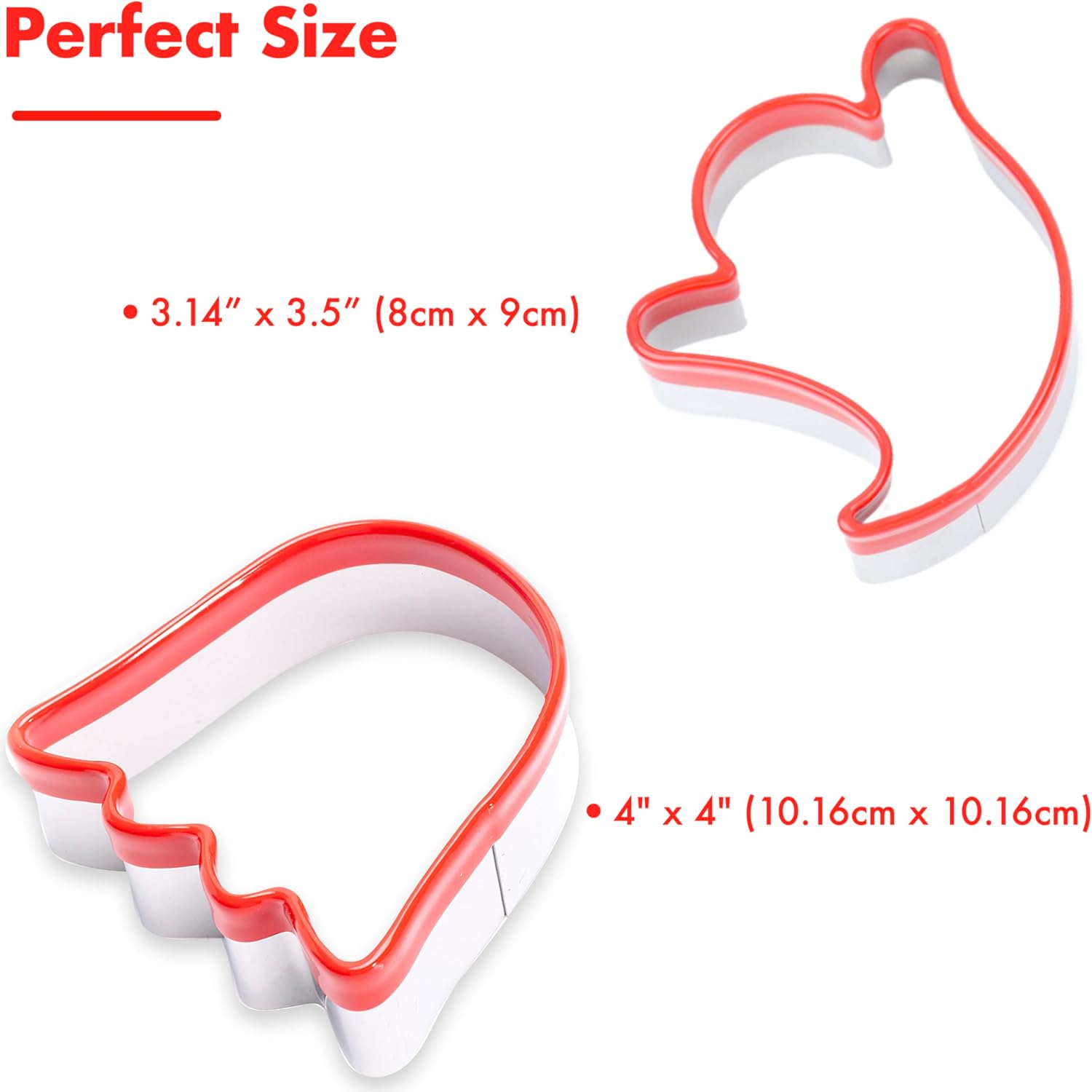 2-Piece Hallowenn Ghost Cookie Cutters. Food-Grade Stainless Steel Sandwich Cutters, Biscuit Cutter Set, Holiday Cookie Cutters, Unique Design with Protective Red Top Rubber