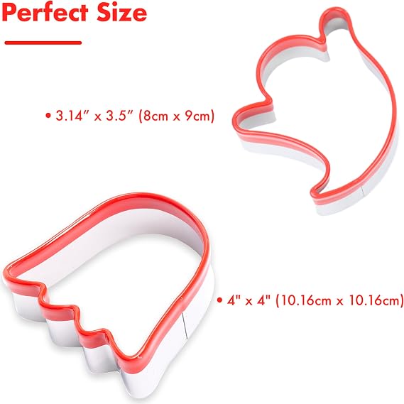 2-Piece Hallowenn Ghost Cookie Cutters. Food-Grade Stainless Steel Sandwich Cutters, Biscuit Cutter Set, Holiday Cookie Cutters, Unique Design with Protective Red Top Rubber