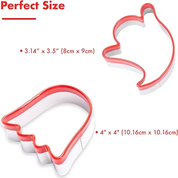 2-Piece Hallowenn Ghost Cookie Cutters. Food-Grade Stainless Steel Sandwich Cutters, Biscuit Cutter Set, Holiday Cookie Cutters, Unique Design with Protective Red Top Rubber