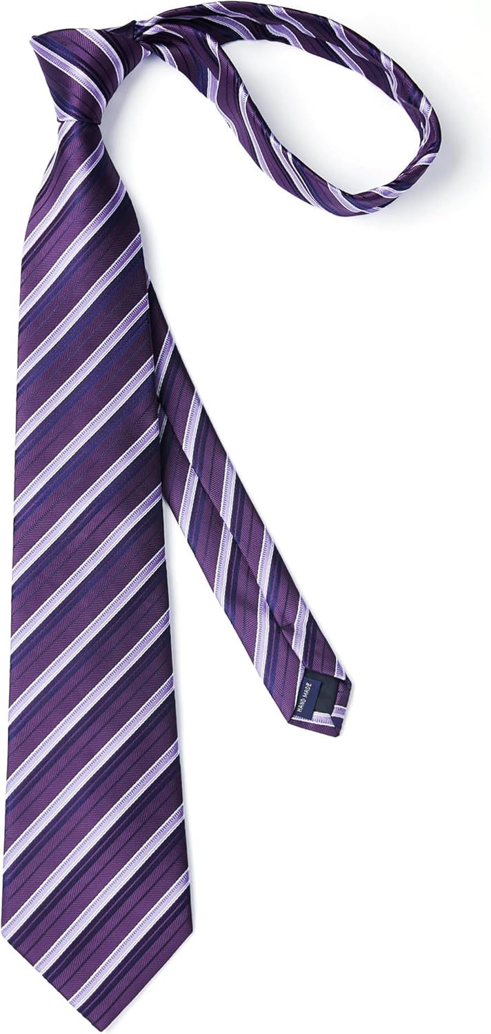 Enlision Mens Ties Stripe Tie and Pocket Square Set Classic Formal Woven Neckties Handkerchief Cufflinks Wedding - Image 6