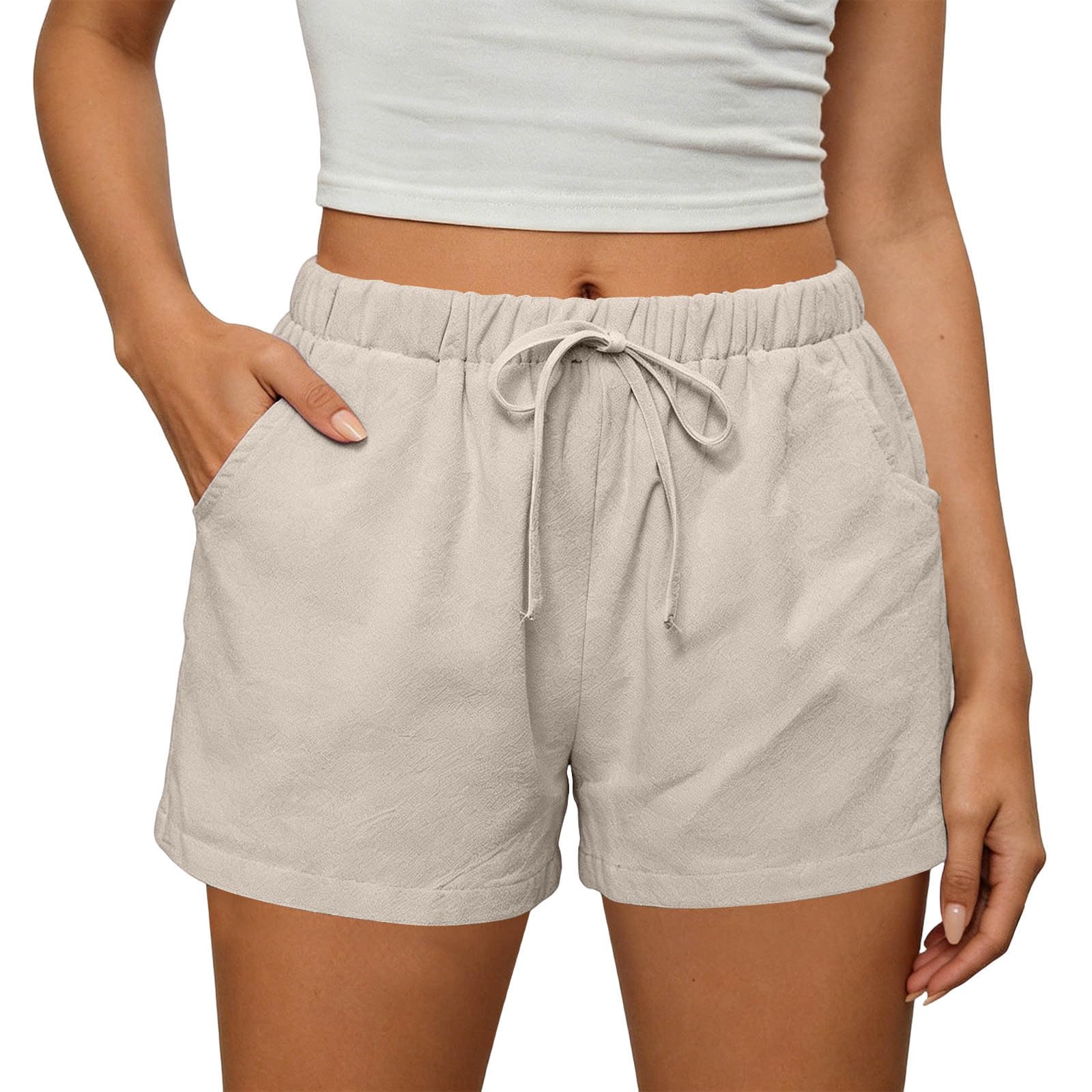 Beach Shorts for Women Vacation High Waisted Shorts Drawstring Short Pants Summer Comfy Travel Pants with Pockets